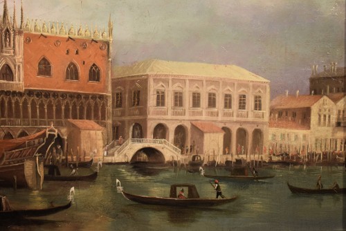 Antiquités - Venise, Bassin de Saint-Marc  Monogrammé E.M. et daté 1875